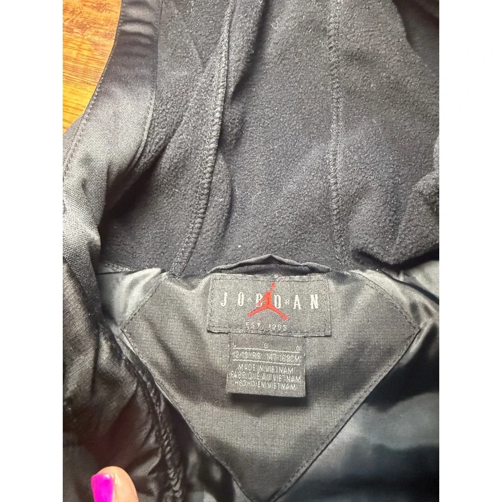 Jordan Kids Black Hybrid Puffer Jacket Full Zip Hooded Jumpman Coat Size L12-13Y